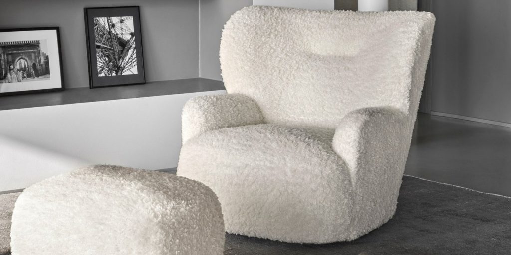 Fauteuil loll - 09 design blanc déhoussable et son pouf blanc